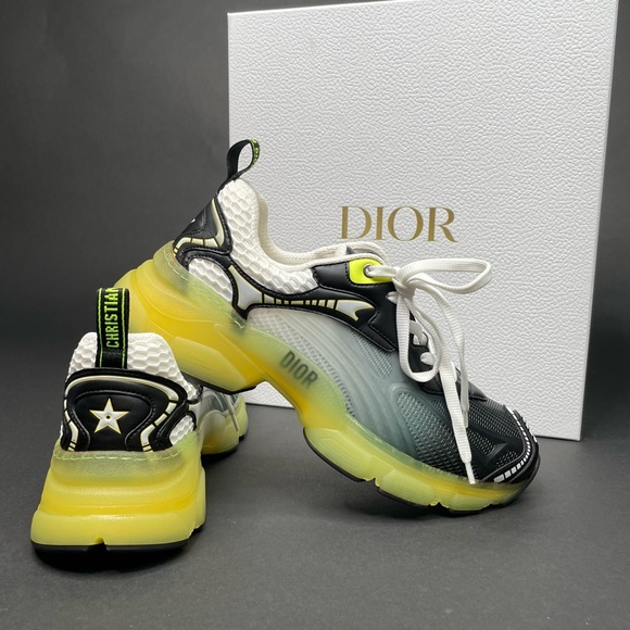 DIOR VIBE LEATHER-TRIM BLACK & YELLOW SNEAKER SIZE 40 - Picture 2 of 12